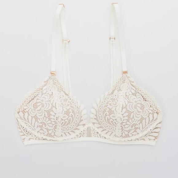 Aerie Real Power Balconette Bra 34DD Ivory Lace Over Beige Far Out - Picture 4 of 10